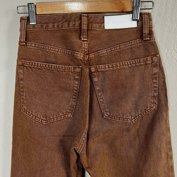 RE/DONE 70S Ultra High Rise‎ Stove Pipe Button Fly 100% Cotton Jeans Sz 24 Brown - Picture 5 of 14